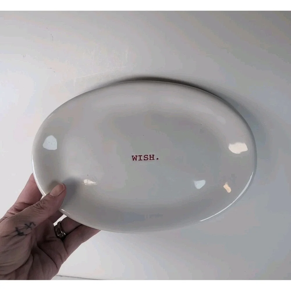 Rae Dunn Big ~M~ Natural Off White Oval Christmas Plate Platter Red Word 